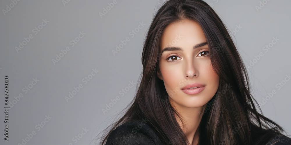 Elegant model with a confident smile and beautiful hair, showcasing natural beauty. Elegant model with a confident smile and beautiful hair, showcasing natural beauty.