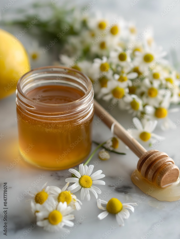 Chamomile Flowers with Honey and Lemon Style Chamomile Flowers with Honey and Lemon Style