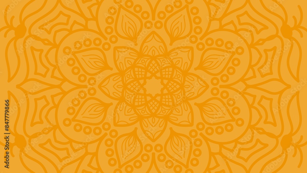Yellow seamless background with mandala art pattern