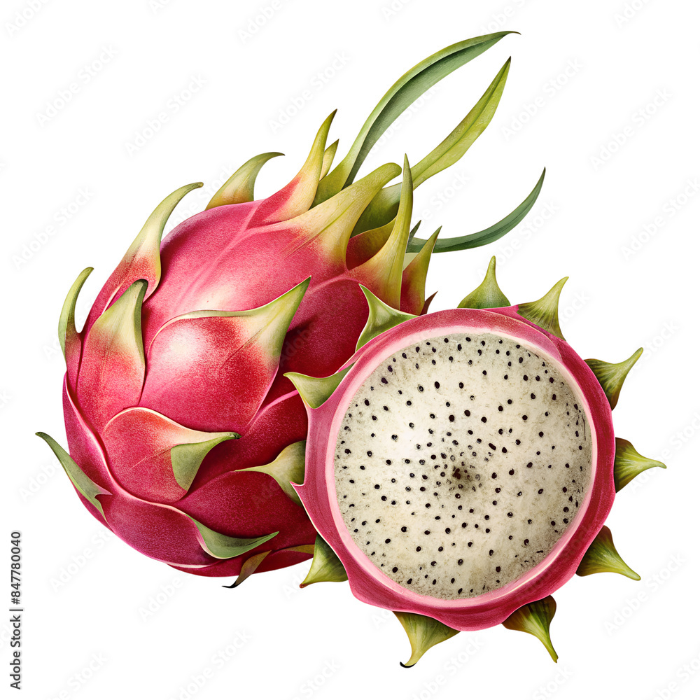 A Watercolor dragon fruit on a transparent background. A Watercolor dragon fruit on a transparent background.