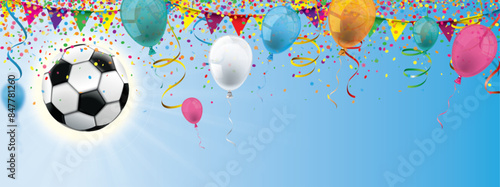 Football Blue Sky Sun Confetti Balloons Garlands Header