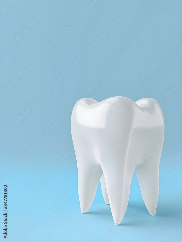 healthy white 3d tooth on a blue background with copy space, dental clinic concept healthy white 3d tooth on a blue background with copy space, dental clinic concept
