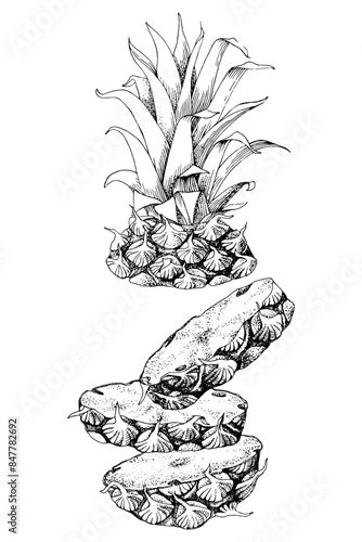 Hand drawn sliced pineapple fruit