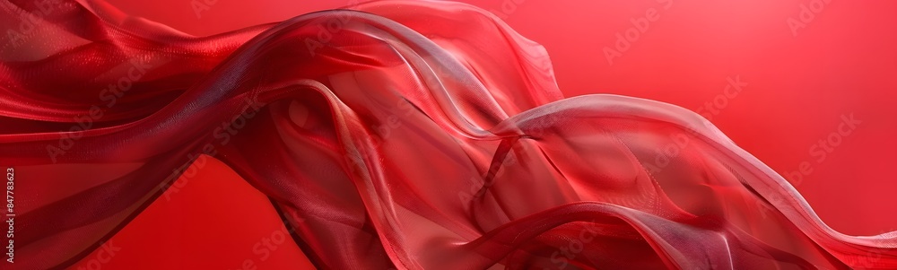 Fototapeta premium Red background with beautiful transparent fabric. 