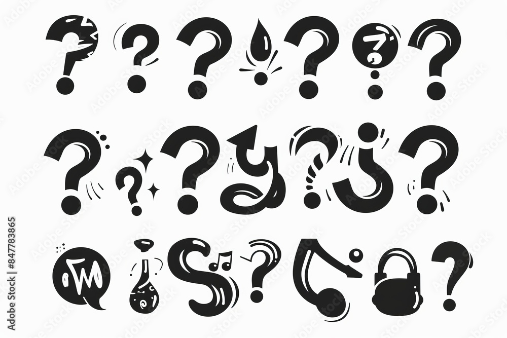 Question mark icon, quiz symbol, interrogation sign, simple rebus silhouette, questions emblem, faq set Question mark icon, quiz symbol, interrogation sign, simple rebus silhouette, questions emblem, faq set