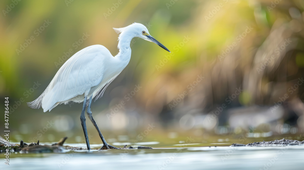 White morph Pacific reef heron standing in shallow water White morph Pacific reef heron standing in shallow water
