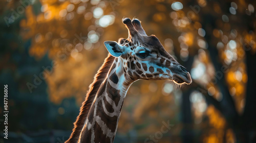 Wild giraffe with a long neck in natural habitat photo