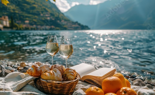 Sunset Beach Picnic With Wine and Pastries at the Lake