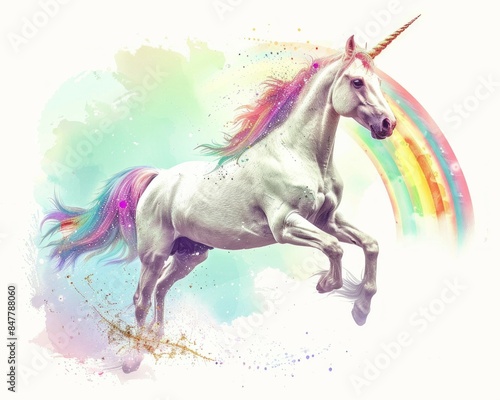 a flying unicorn with Glitter and a Rainbow