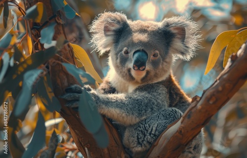 Koala Sitting In A Tree In An Australian Forest