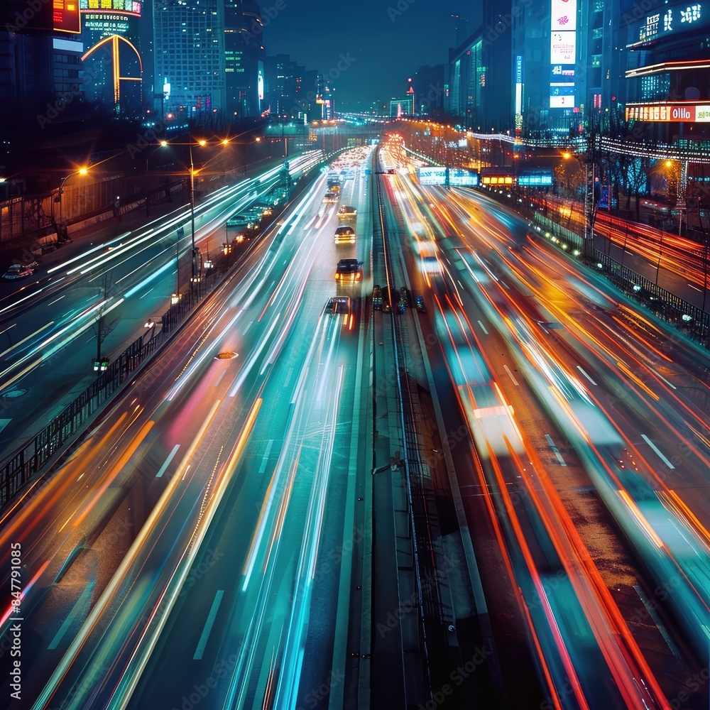 City Lights, Long Exposure Photography, Busy Cityscape, Night Traffic, Urban Night Lights, Vibrant City, Fast Moving Traffic, Night City Vibes