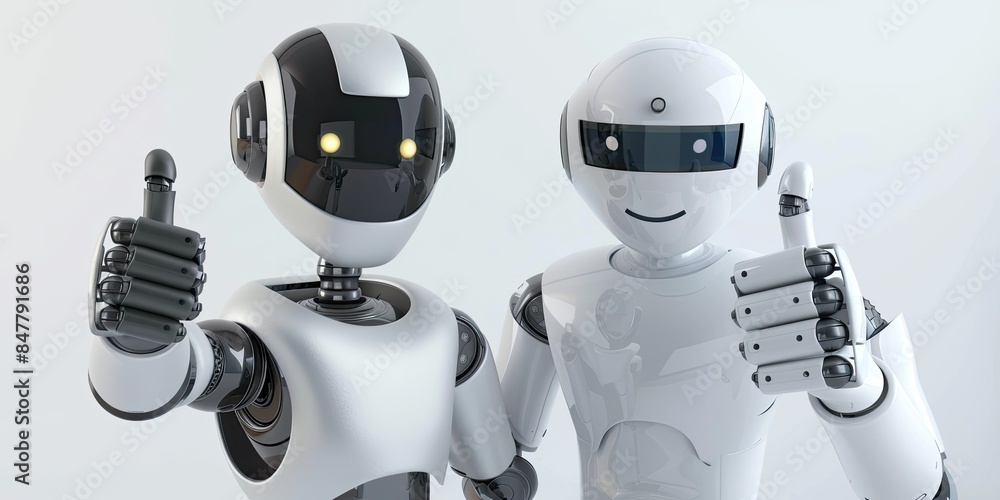 Naklejka premium a Human and a Robot giving thumbs up