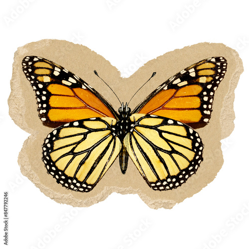 Photography Monarch butterfly png sticker, ripped paper, transparent background