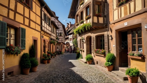 "Wander through Eguisheim, where vibrant half-timbered houses paint a picturesque Alsatian scene." 