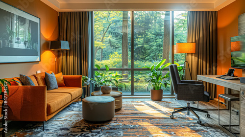 Wallpaper Mural A chair is sitting in front of a window with a plant in it. The chair is facing the window, and the sunlight is shining on it, creating a warm and inviting atmosphere Torontodigital.ca