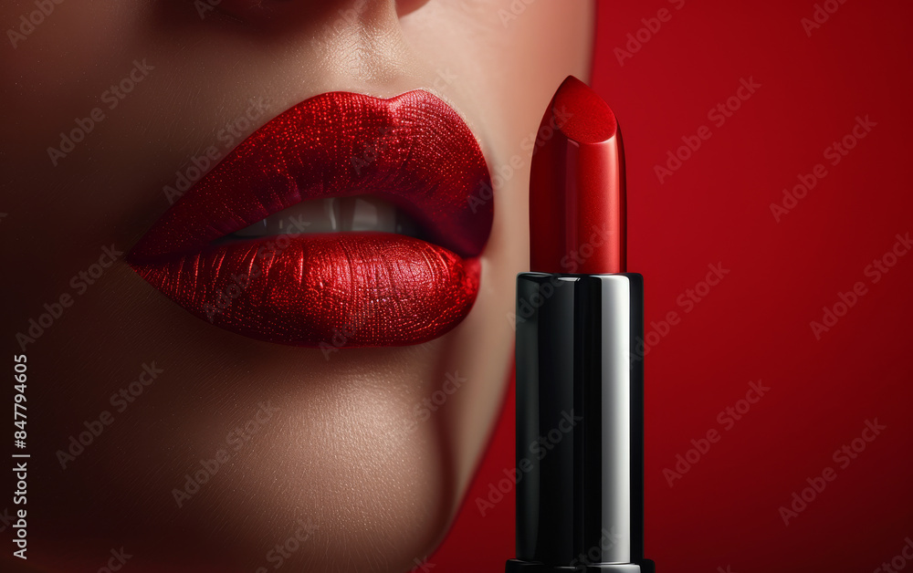 Obraz premium Generative ai illustration of a red llipstick ready for make up