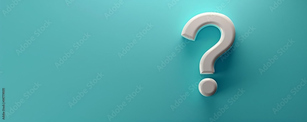 Naklejka premium 3D render of a simple question mark on a turquoise background