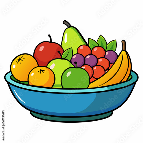fruits in a ceramic bowl Realistic vector illustration isolated