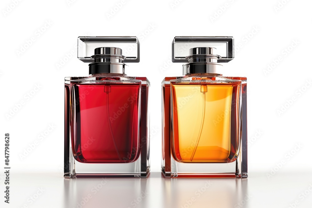 Mens and womens perfume bottles on white background. Mens and womens perfume bottles on white background.