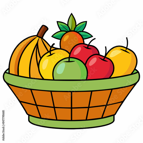 fruits in a busket Realistic vector illustration isolated