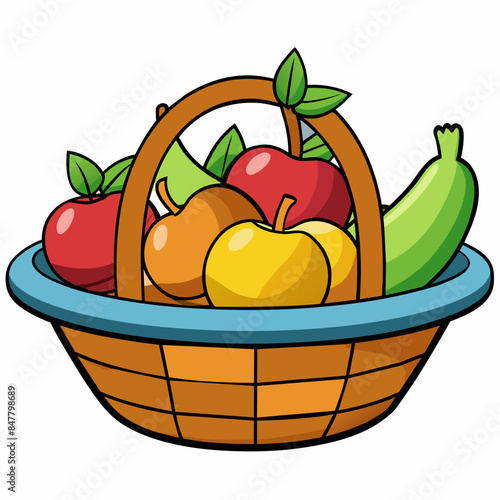 fruits in a busket Realistic vector illustration isolated