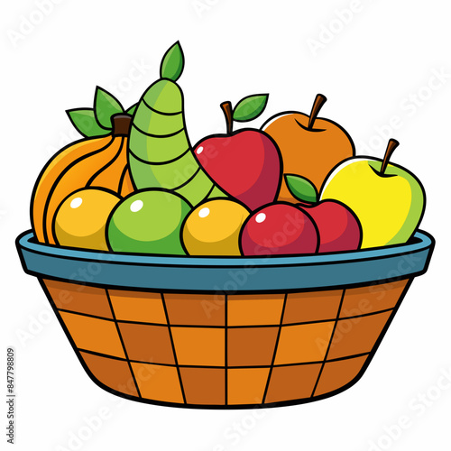 fruits in a busket Realistic vector illustration isolated