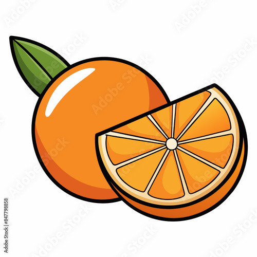 orange fruits and half cutting orange in vector flat style