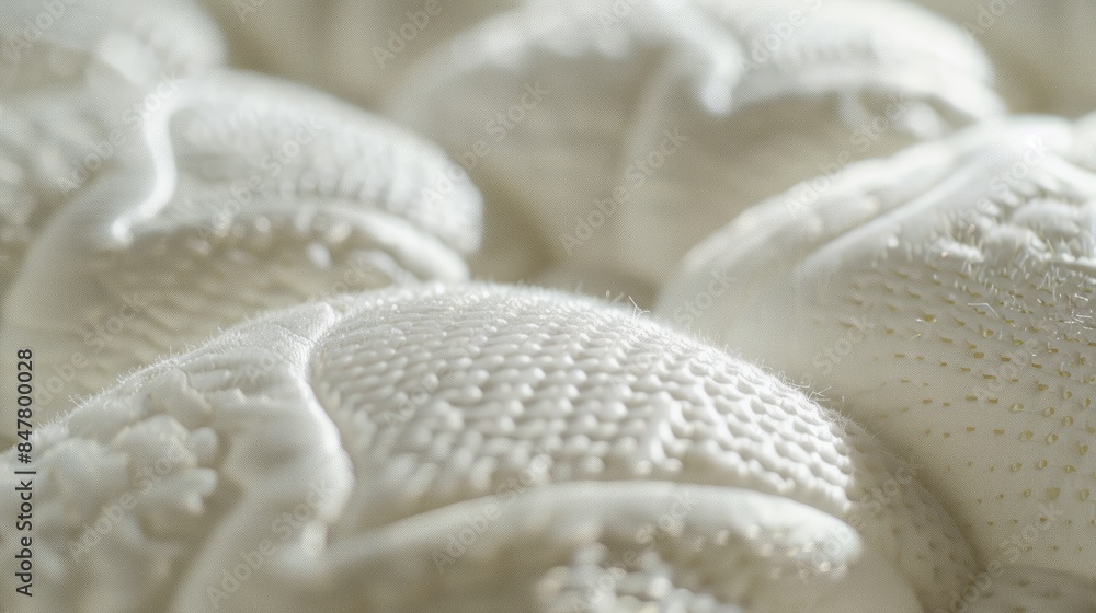 A close-up photo showcasing the plush texture and intricate stitching details of a high-quality mattress A close-up photo showcasing the plush texture and intricate stitching details of a high-quality mattress