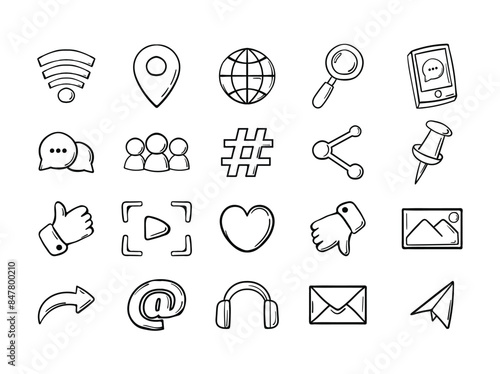 Hand Drawn Media Social Icon Set