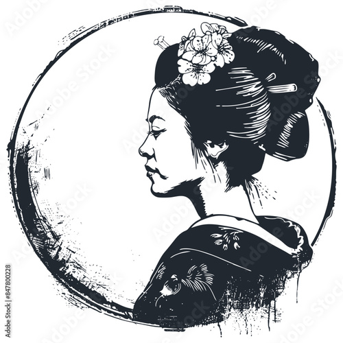 Japanese woman, geisha, vector illustration