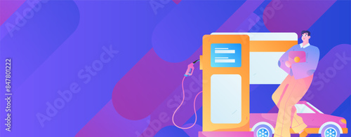 Vector Internet operation hand-drawn illustration of people getting discounts for refueling their cars
