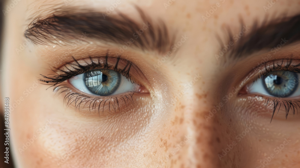 Fototapeta premium Close-up of beautiful female eyes with long eyelashes and blue eyes