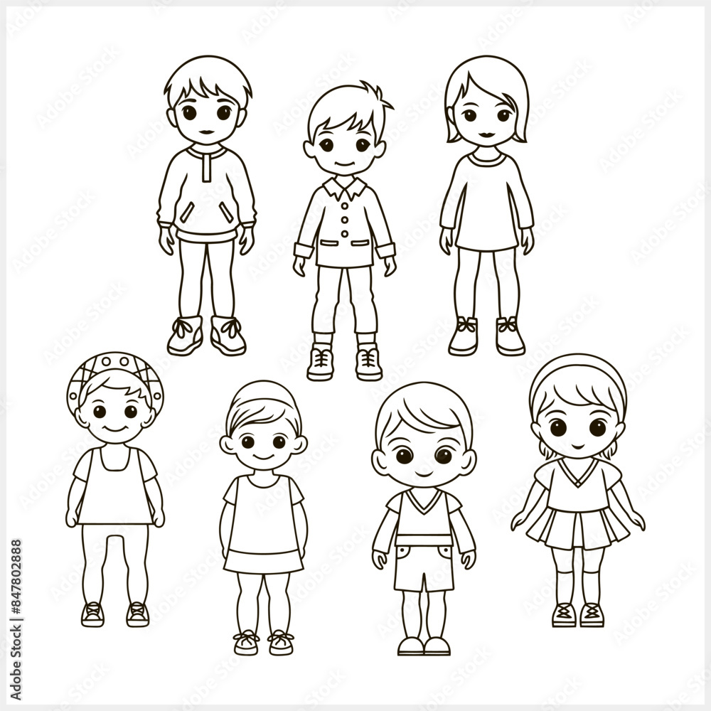Cute Anime girl and boy with big eyes isolated. Manga style. Hand drawn vector illustration. EPS 10 Cute Anime girl and boy with big eyes isolated. Manga style. Hand drawn vector illustration. EPS 10