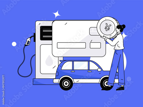 Vector Internet operation hand-drawn illustration of people getting discounts for refueling their cars
