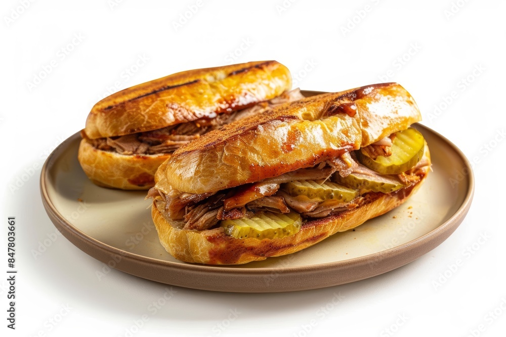 Tempting BBQ Pork Panini with Tangy Pickles and Creamy Colby Cheddar Tempting BBQ Pork Panini with Tangy Pickles and Creamy Colby Cheddar