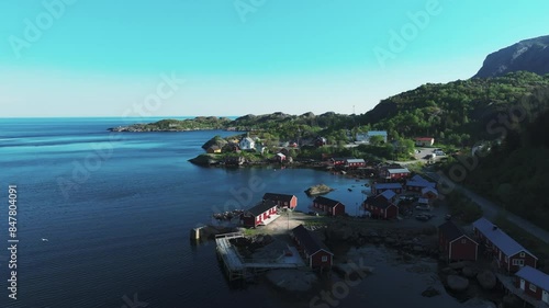 Beauty and Tranquility in Nusfjord: Aerial Shots in Spring, Lofoten Islands, Norway. photo