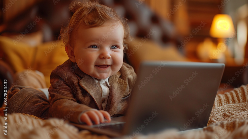 baby wear business uniform and using laptop baby wear business uniform and using laptop
