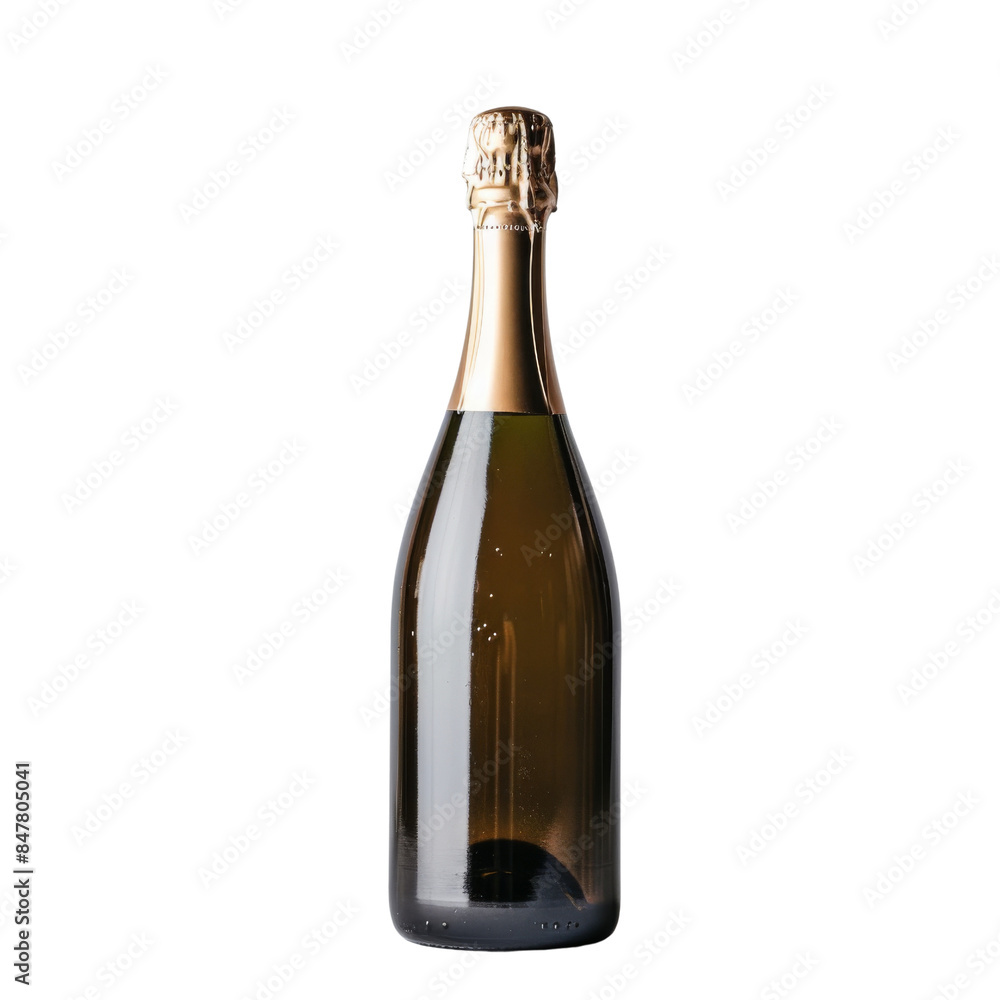 Elegant champagne bottle with gold foil detail, isolated on transparent background, perfect for celebrations and party themes. Elegant champagne bottle with gold foil detail, isolated on transparent background, perfect for celebrations and party themes.