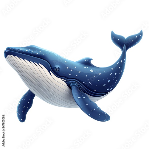A whale clipart, animal element, vector illustration, blue, isolated on white background