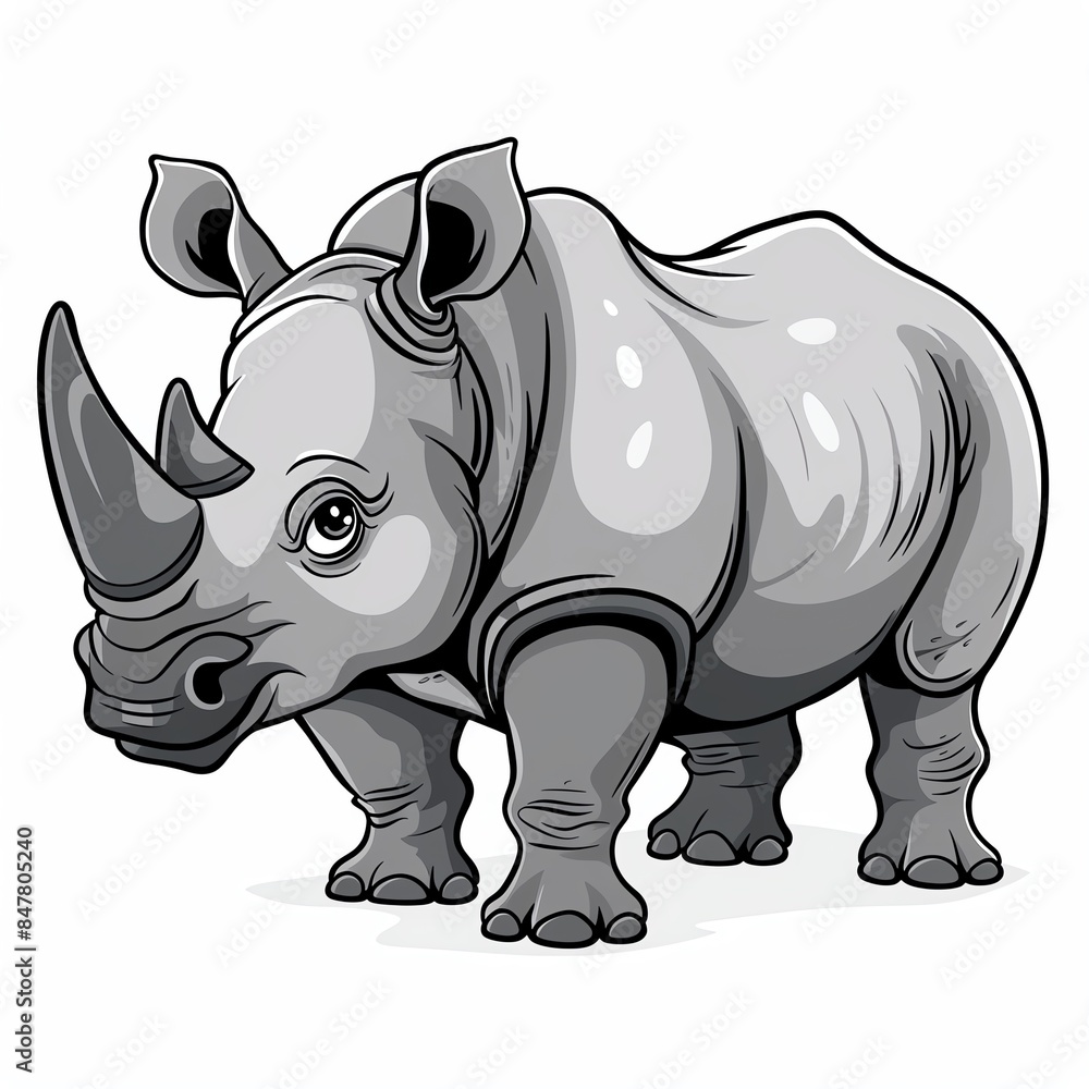 Obraz premium A rhinoceros clipart, animal element, vector illustration, grey, isolated on white background