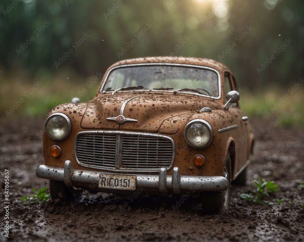 old car miniature in the middle of nowhere old car miniature in the middle of nowhere