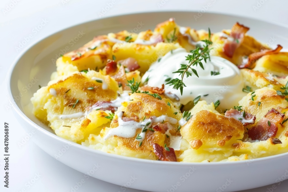 Creamy and Tangy Bacon-Horseradish Smashed Potatoes with Crispy Bacon Creamy and Tangy Bacon-Horseradish Smashed Potatoes with Crispy Bacon