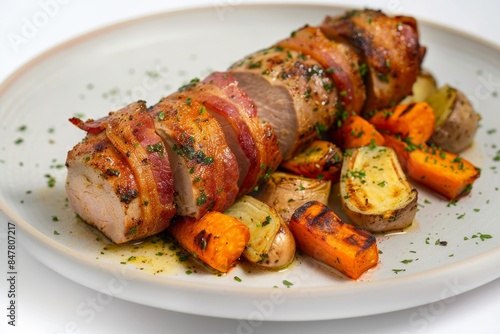 Bacon-Wrapped Pork Tenderloin Perfumed with Aromatic Herbs