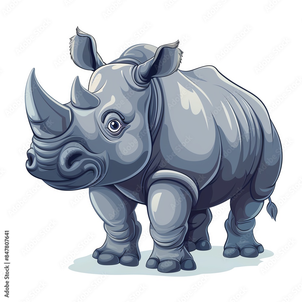 Fototapeta premium A rhinoceros clipart, animal element, grey, isolated on white background