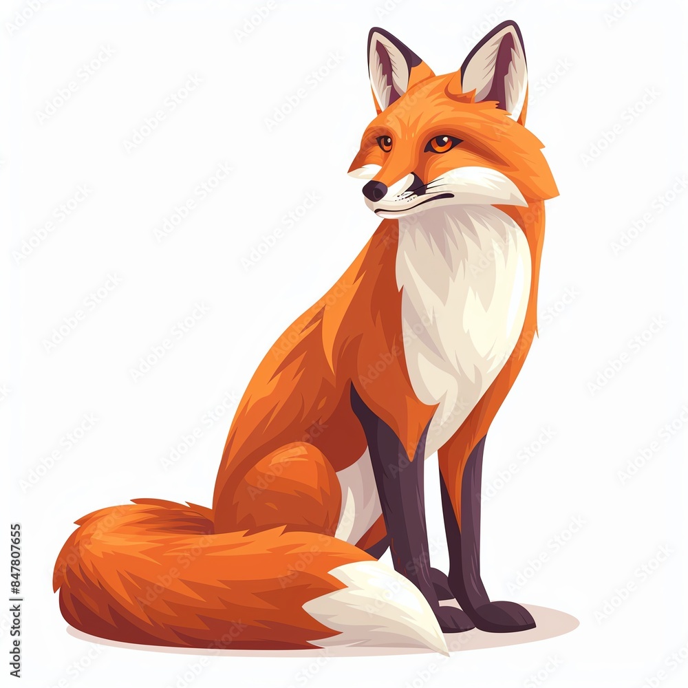 Fototapeta premium A fox clipart, animal element, vector illustration, orange, isolated on white background