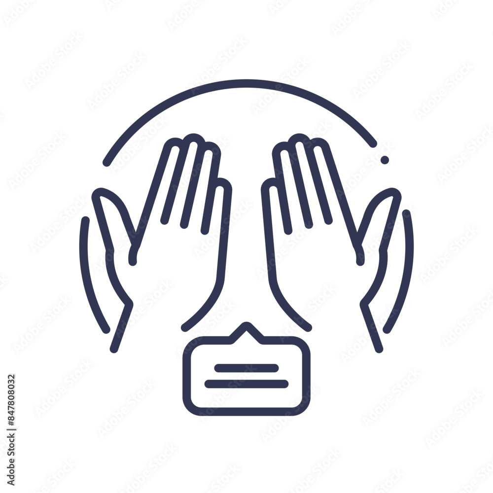 Icon of hands and speech bubble representing language interpretation. Icon of hands and speech bubble representing language interpretation.