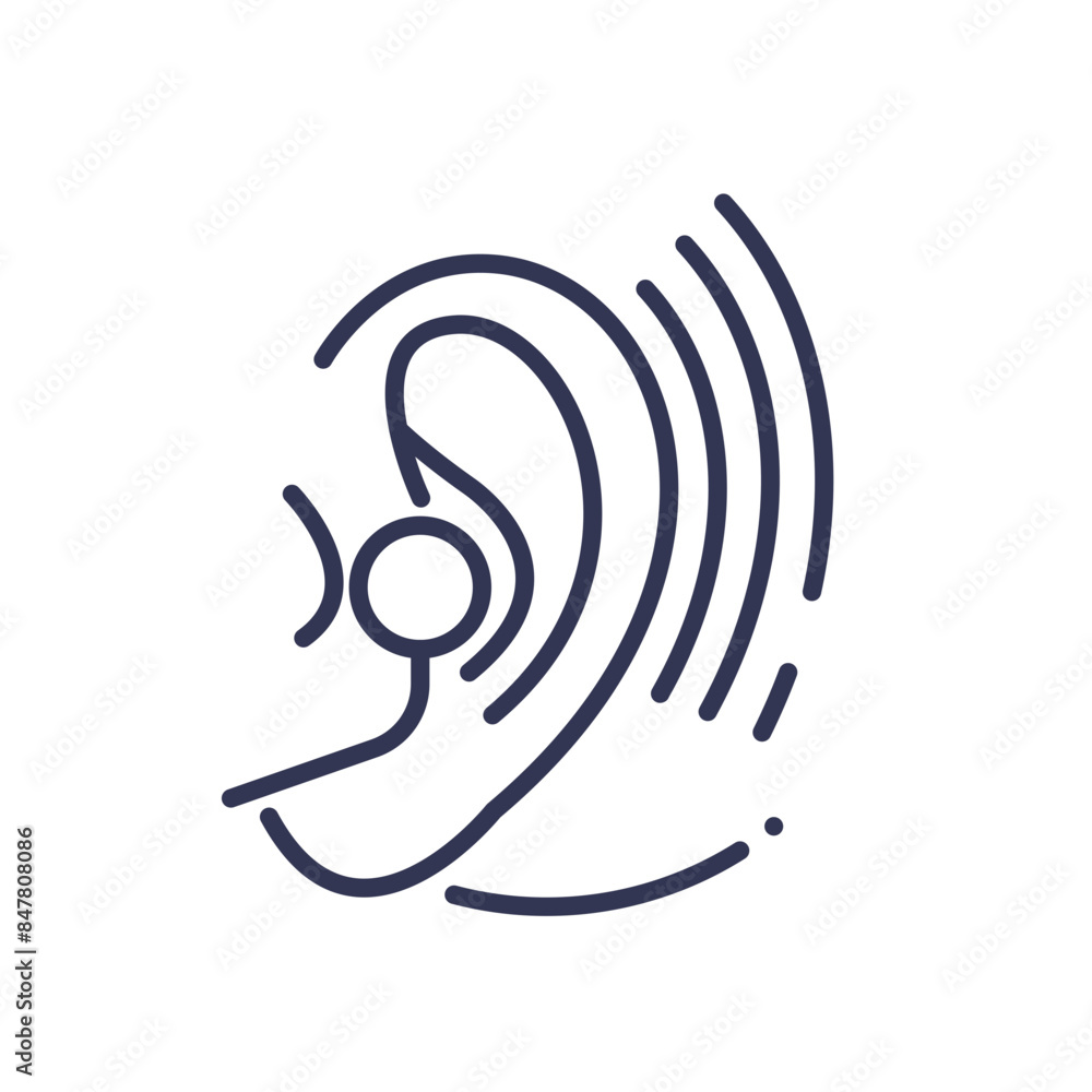 Line drawing of an ear with sound waves, symbolizing assistive listening devices. Line drawing of an ear with sound waves, symbolizing assistive listening devices.