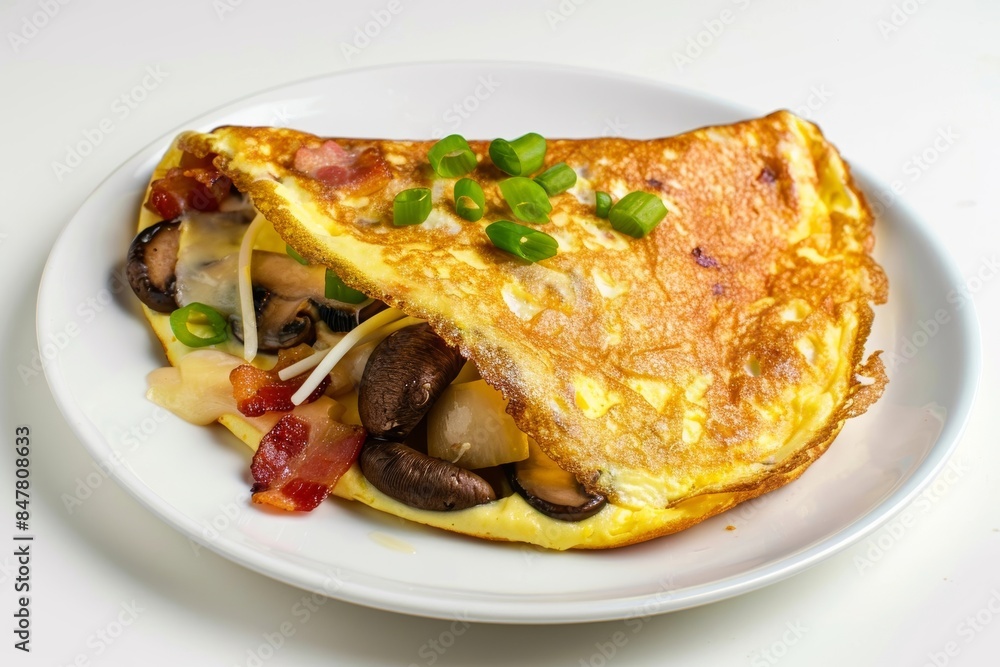 Flavorful Fluffy Omelet with Crispy Bacon and Earthy Portobello Mushrooms Flavorful Fluffy Omelet with Crispy Bacon and Earthy Portobello Mushrooms