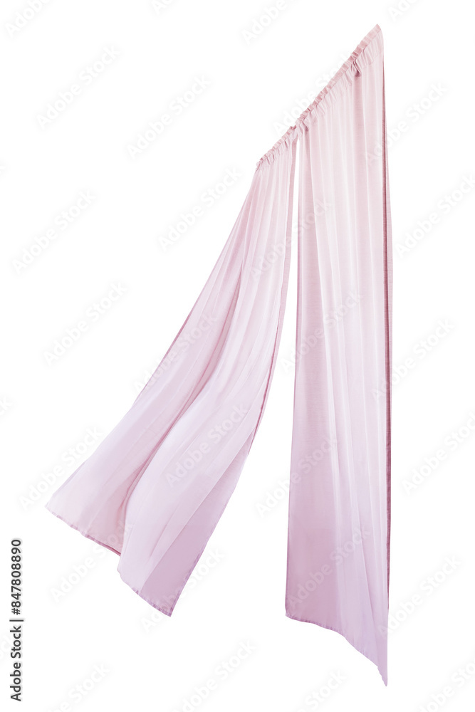 Pink drapery hanging from a curtain rod design element