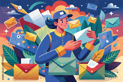 the letter carrier delivered a letter to the residents of the house.  All of this gives a peaceful and idyllic impression, implying a quiet suburban life